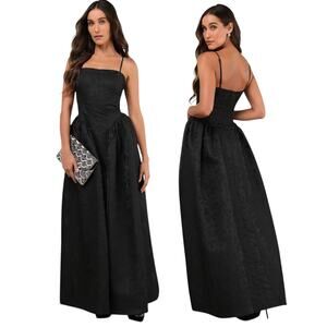 Lulus Gorgeous Extravagance Black Floral Jacquard Maxi Dress size Small NWT